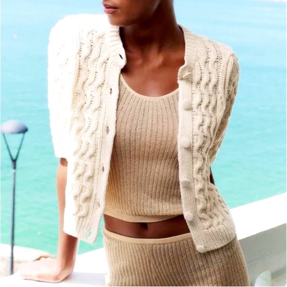 ZARA SHORT SLEEVE BRAIDED KNIT CARDIGAN NWT